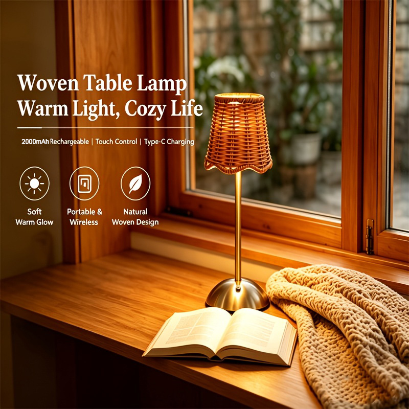 Touch Dimmer Lamp - Богемная плетеная ротанговая настольная лампа с