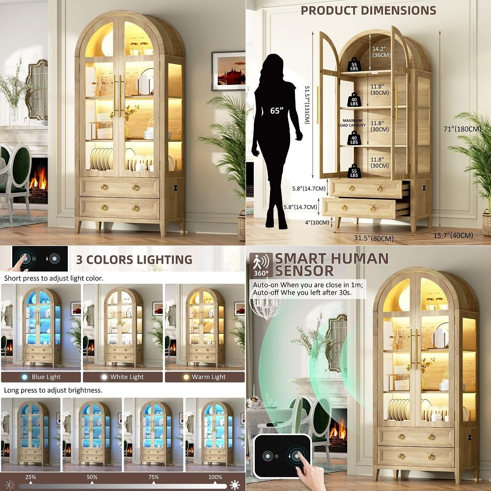 Lighting & Home Decor Studio - Витрина-шкаф 71 Arched Curio с стеклянными