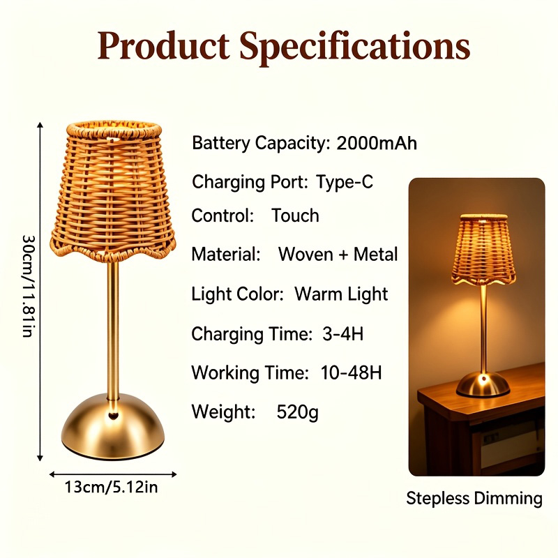 Богемная плетеная ротанговая н – обзор и цена Touch Dimmer Lamp